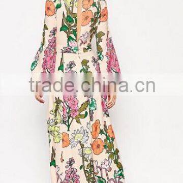Newest Design Dress Floral Dress Botanical Keyhole Kaftan Maxi Dress Long Sleeve photo-2