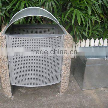 Metal and cement stone outdoor litter bin