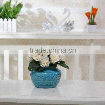 Hot Selling Nice Handmade Artificial Silk Flower Arrangementsin Blue Vase photo-2