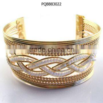 2015 Latest design exaggerated punk gold plated seed bead wide cuff bracelet bangle