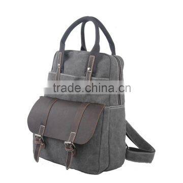 High grade darkgrey canvas briefcase portfolio laptop bags crazy horse leather laptop backpack bags for business man handcrafted