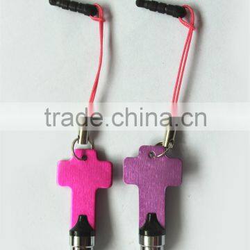 smart cross shap keychain rubber touching pen tip