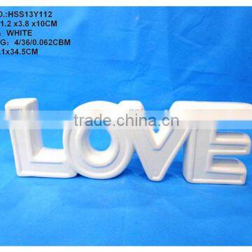 ceramic white love character figurine in white love design word