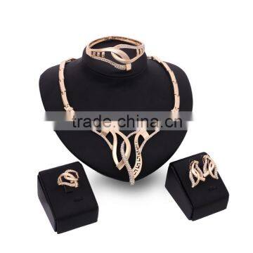 Wholesale Good Quality Wedding Jewelry Set Gold Metal Crystal Stone Knotted Necklace Earring Set 4PCS Jewelry Set For Women