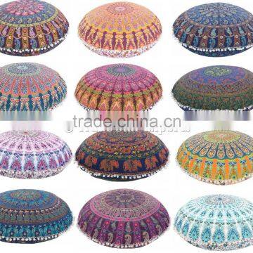 Mandala Throw Pillow Cover Indian Floor Pouf Ottoman Meditation Cushion Cover Large Round Pillow Case