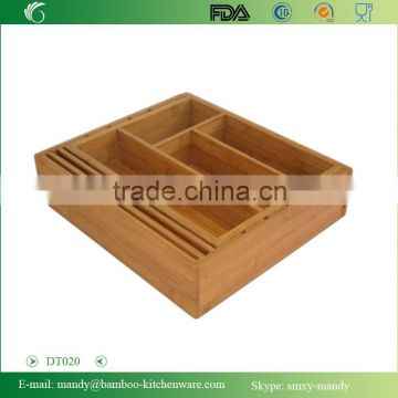 DT020 Bamboo Kitchen Storage Organizer , Expandable Cutlery Bamboo Tray