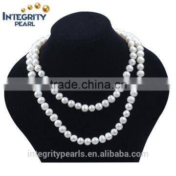 9mm A grade potato shape 36 inches double rows natural cultured chunky pearl necklace