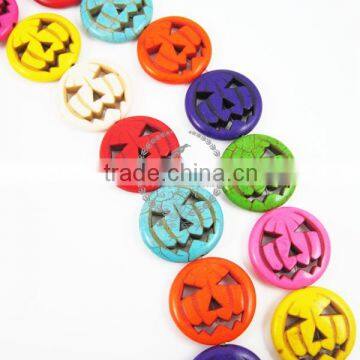 1 String 15inch 25mm Vintage Mix Color Dyeing Turquoise Large Round Pumpkin Face Unique Halloween Beads 3010004 photo-3