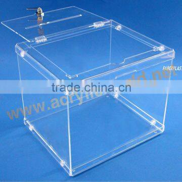 Acrylic Donation Box With Lock/ Large Acrylic Ballot Box/Suggestion Box With Brochure Holder