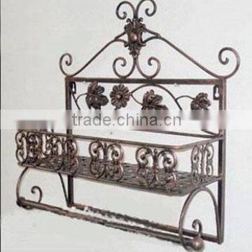 Vintage Wall Shelf 2 tier Shabby Metal scroll towel Rack