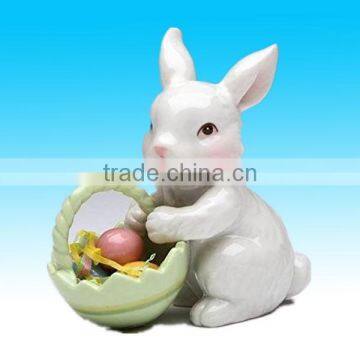 Porcelain rabbit figurines easter decoration Bunny with Easter Basket Figurine, 3-3/4-Inch