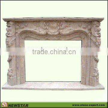 beige travertine fireplace