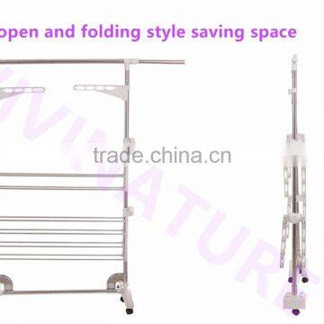 2017 Hot Sale Portable Clothes Drying Rack With 3 Layers and 6 Wheels Design for Adjustable Bar photo-3