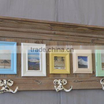 2016 Vintage Wood Wall Shelf With Hooks and Photo Frame photo-2