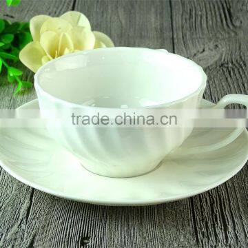 High Quality Modern Stripe Shape White Ceramic Tea Cup And Saucer