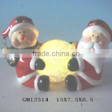 ceramic lighted santa and snowman with ball