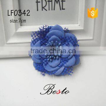 Top fashion vintage ladies blue leather flower with mesh face for shoes decoration