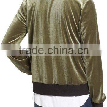 Women Winter Spring Fashion Clothing Wholesale Custom Logo Lightweight Jacket Stylish Baseball Green Velvet Bomber Jacket photo-2