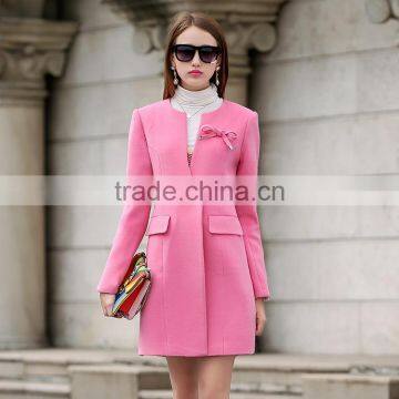 Autumn and winter 2016 new ladies fashion wool coat outerwear women long slim O neck woolen overcoat