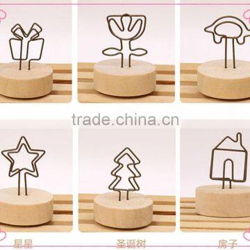 Personalized Various Shapes Round Wooden Base Memo Card Clips photo-6