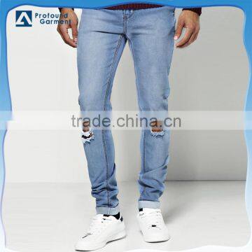 Custom fashion ragged 100% cotton denim jeans men 2015