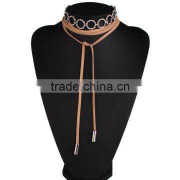 Simple Brand Dimond Choker Necklace With Long Leather Rope Accessories photo-2