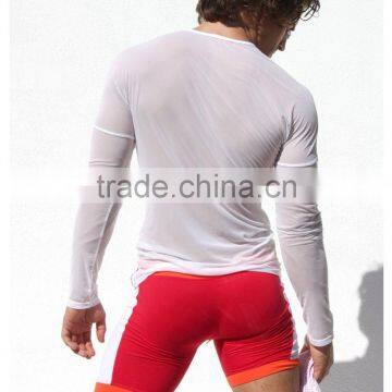 Custom Mens Tops Tee T Shirt Transparent Mesh T-shirt Long Sleeve Undershirt Quick Dry GYM Sport Singlet Clothing ( Not Include photo-6