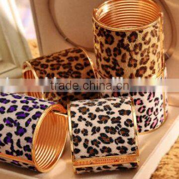 Plush leather exaggerated leopard zebra wide bracelet