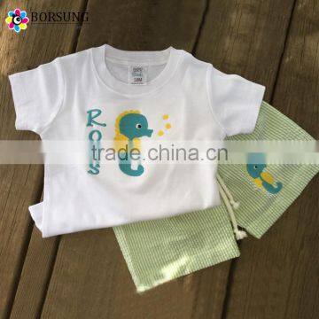 2016 Seahorse Swim Trunks Set With Coordinating Shirt Children Kids Boys Seersucker Swimwear photo-1