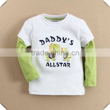 custom made high quality 100% combed cotton knitted children boys' long sleeve t shirts with embroidery logo