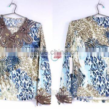 middle aged women whole printing chiffon jumper blouse