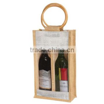 Eco-Friendly Two Wine Bottle Bag - features cane handles, plastic window and comes with your logo.