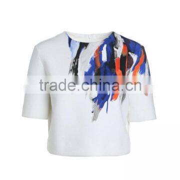 Women's Half Sleeve Thick Fabric Neck Printing Elastic White t Shirt Wholesale Clothing photo-2