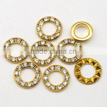 3 Colors 17mm Round Metal Brass Rhinestone Eyelets Crystal Diamond Grommets Glass Eyelets RE-17mm-001 photo-4