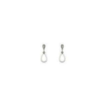 White Teardrop Ceramic Earrings With 925 Sterling Silver , Pear Shape CSE0545