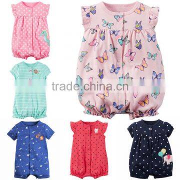 summer short sleeves cartoon cotton newborn baby girls boys jumpsuits