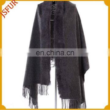 Brand New Design Rabbit Fur Trim Wool Knitted Warm Super Winter Shawl photo-3