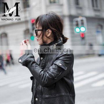 High Quality Popular Young Women Real Sheep Leather Garment Spring Ladies Long Black Coat photo-2