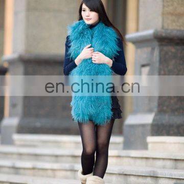 Long Hair Tibet Mongolian Lamb Fur Scarf Red Shawl for Women photo-3