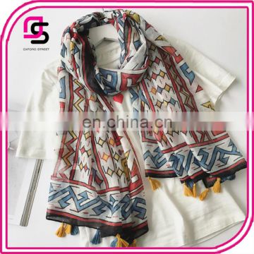 New Long Towel Fashion Spring Summer Bohemian Tassel Geometry Slim All-match Printing Scarf