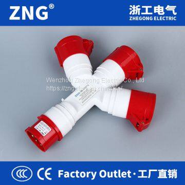 Industrial Plug and Socket 16A5P, 3-way splitter industrial plug and socket 16A 3P+N+PE