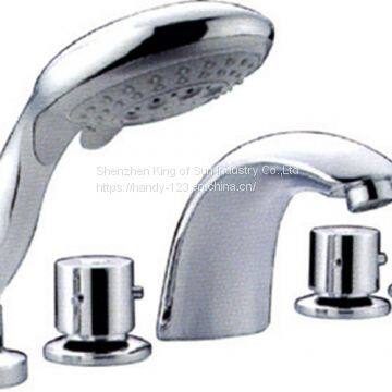 Double Handles with Spout Mixer Taps Four Holed Bathtub Faucets