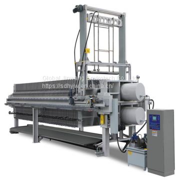 1500mmx1500mm fully automatic filter press with bombay doors or drip tray and cloth washing system  GLOBAL JINWANG LOGO