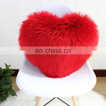 Heart shape long hair faux fur cushion cover throw pillow for couch cushion home decor