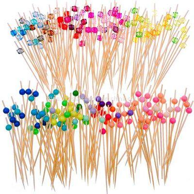 Cute and kitsch Bamboo Wooden Cocktail Stick with Colorful Acrylic Bead 12cm for vintage themed tea party