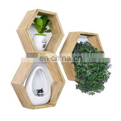 Wall Mounted Honeycomb Hexagon Floating Wood Floating Shelves