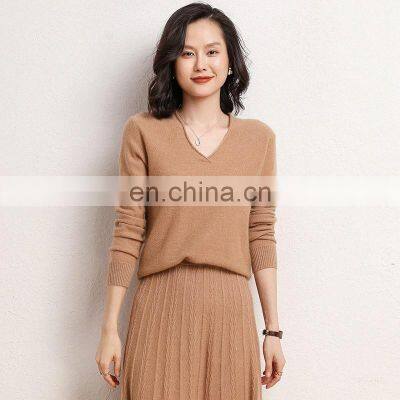 Women Custom 100% Erdos Cashmere V-neck Sweater photo-5