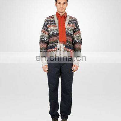 V Neck Multicolor Striped Cashmere Cardigan Sweater For Men photo-4