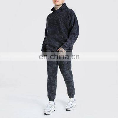 wholesale acid wash hoodie black custom logo mens cotton hoodie