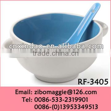 New Style Glazed Promotional Ceramic Personalized Salad Bowl with Spoon